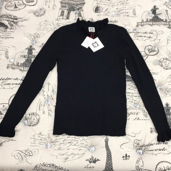 Anne Klein Ribbed Ruffle Detail Sweater - Picture 2 of 6